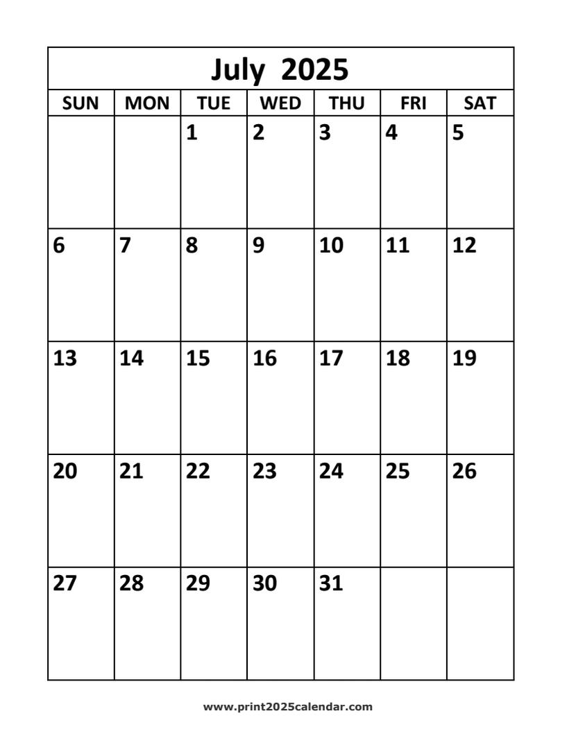 2025 July Calendar Printable