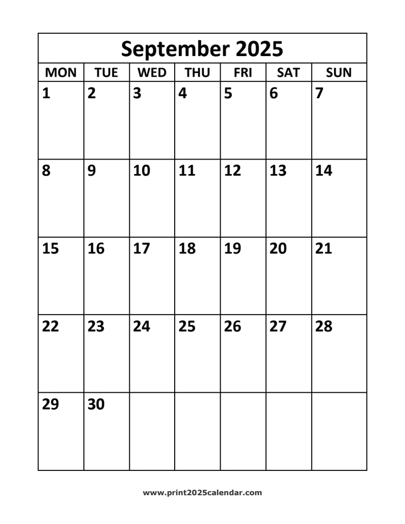 September 2025 printable Calendar